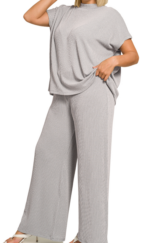 #193. Plus raised rib short sleeve tee & pants set