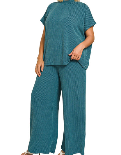 #193. Plus raised rib short sleeve tee & pants set